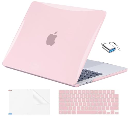 EooCoo for MacBook Air 13 inch Case M5/M4/M3/M2 2026-2022, Crystal Pink | Easy Snap-On Fit for Mac Air 13.6"，Hard Shell & Keyboard Cover & Screen Film & Type-C Included, A3449/A3240/A3113/A2681 - color: Crystal Pink