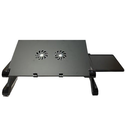 Adjustable Lap Laptop Computer Portable CPU Cooling Fan Ergonomic Vented Table Stand Desk Tray (420 * 260mm with Mouse Pad & Double Fans, Black) - color: Black, size: 420*260mm with Mouse Pad & Double Fans
