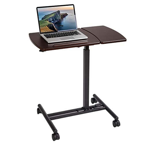 BIRDROCK HOME Adjustable Mobile Laptop Stand - Brown - Portable Rolling Standing Desk - Computer Stands - Four Wheels - Overbed or Bedside Table - color: Brown