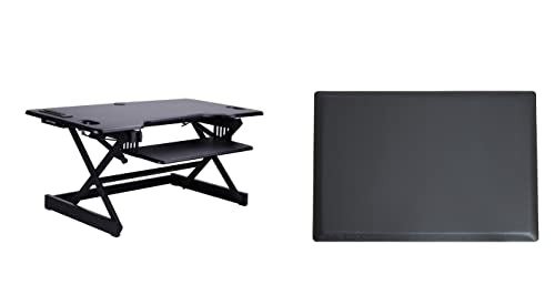 Rocelco 46" Height Adjustable Standing Desk Converter with AC USB Charger and Anti Fatigue Floor Mat - Sit Stand Up Triple Screen Riser Workstation - Keyboard Tray - Black (R DADRB-46-ACUSB-MAFM) - color: Black Acusb, size: 46", style: Riser+Floor Mat