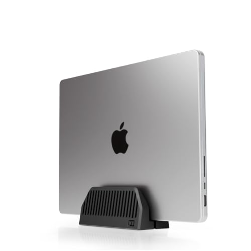 Vertical Laptop Stand for Desk – Spring-Powered Auto Adjust Laptop Holder Vertical – Closed Laptop Stand for MacBook Pro Air – Vertical Laptop Dock & MacBook Holder - color: Black/Orange, size: Single Slot