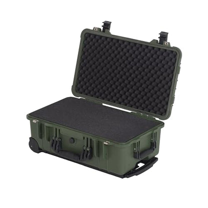 MEIJIA All Weather Rolling Waterproof Protective Case, Hard Camera Case,Dry Case with Retractable Pull Handle and Wheels,Foam Inserted,22 x13.81x9inches (Green) - color: Green