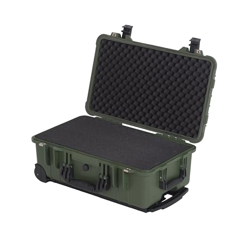 MEIJIA All Weather Rolling Waterproof Protective Case, Hard Camera Case,Dry Case with Retractable Pull Handle and Wheels,Foam Inserted,22 x13.81x9inches (Green) - color: Green