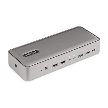 StarTech Dual-Host USB-C KVM Dock, Dual 4K 60Hz DisplayPort, GbE, 90W, TAA | Charges two laptops, with a 5-port USB hub, 10Gbps USB-A and USB-C, Gigabit Ethernet, audio and MAC pass-through