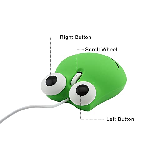 Sokelinn-six Wired Cute Mouse, USB Wired Mause for Kids with Lovely Cartoon Shaped, 1600PDI 3 Buttons Ergonomic Mini Mice for PC Laptop Desktop (Green Frog) - color: Green Frog