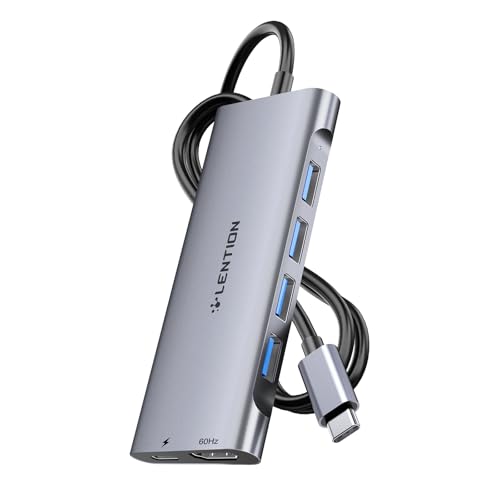 LENTION 3.3FT Long Cable USB C Hub, 4K HDMI, 100W PD, 4 USB 3.0 Ports | 4A & LED Indicator Stable Driver Adapter, for macOS, iOS/iPadOS, Windows & ChromeOS (C35-1M, Space Gray) - color: Space Gray, size: 6 Ports Long