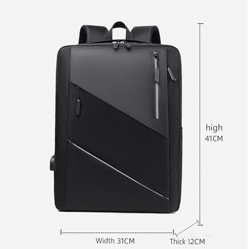 Business Laptop Backpack, Lightweight Casual Travel Backpack, Fashion Waterproof Work Laptop Bag with USB Charging Port,Black - color: Black