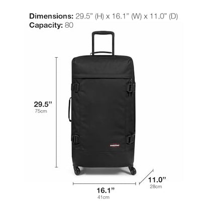 EASTPAK TRANS4 L – 80L Large Checked Luggage Bag, Two Compartments, TSA Lock, 360° Spinner Wheels, and Telescopic Handle, Black Denim - color: Black Denim, size: 80 Liter Checked Bag