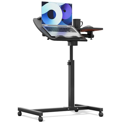 Athena Collection Adjustable Standing Desk with Wheels Overbed Table, Black | Height Adjustability(28.5"-39.5"), Smooth-rolling Casters, Rolling Lab Cart with Large Tabletop for Office, Hospital, Clinic - color: Black, size: Split Desktop