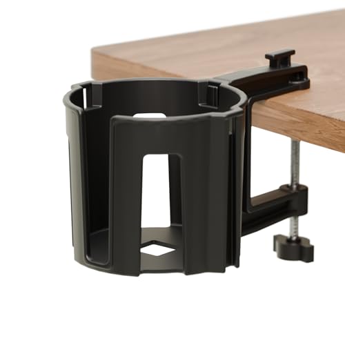 Original Large Desk Cup Holder Clamp | Anti-Spill Mount, Multi-Directional Drink Holder, Headphone Hanger, For Table, Desks, Office & Gaming Setup - color: Black