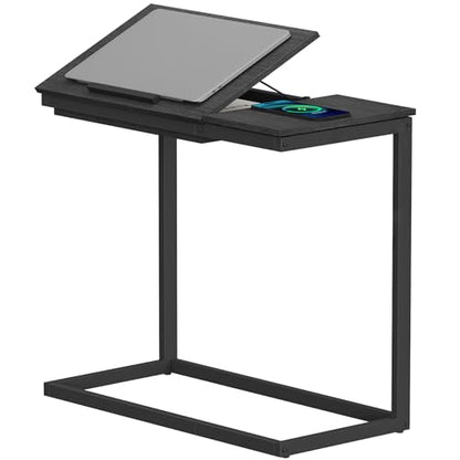 TUTOTAK Large C Shaped End Table, Side Table, Couch Computer Table C Table | Tilting Laptop Stand with Storage, Computer Couch table for Living Room, Bedroom, Black TB01BK089 - color: Black, style: Modern