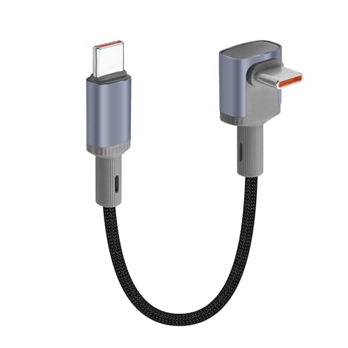 YACSEJAO 100W Short 90 Degree USB C to USB C Cable 5.9inch,Right Angle USB Type C Fast Charging & Data Sync Braided Cable with E-Marker Chip for Phone,Laptop,Auto (Straight to Right Angle) - style: Straight to Right Angle