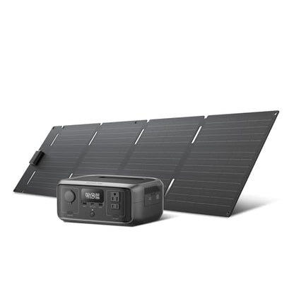EF ECOFLOW Solar Generator RIVER 3 & 60W Solar Panel, 245Wh 300W | LFP Battery, 300W Up to 600W AC Output, <20 MS UPS, 1Hr Fast Charging Power Station for Outdoor/RVs - style: RIVER 3+60W Solar Panel