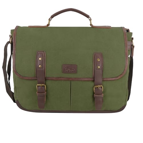 Vintage Canvas Messenger Bag for Men – Laptop Briefcase for Work & Travel – Multi-Pocket Crossbody Bag - color: Armygreen