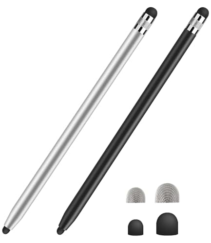 2 Pcs Stylus Pen for iPad, High Sensitivity Precision Stylus Pen for Touch Screen, Compatible with iPhone Samsung Android Tablets All Capacitive Touchscreen with 4 Rubber Tips (Black/Silver) - color: Black+Silver