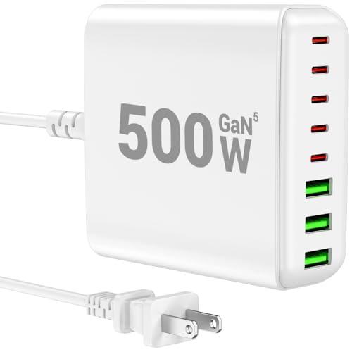 500W USB C Charger Block, 8-Port USB C Charging Station Fast Charging PD 120W PC Laptop Charger Adapter Compatible with MacBook Pro/Air/All iPad,DELL, iPhone 16/15/14/13/Pro Max/Galaxy - color: WHITE