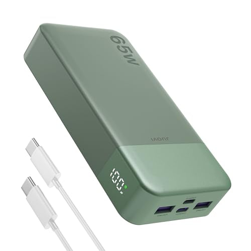 JUOVI Power Bank 65W 20000mAh Laptop Portable Charger | Fast Charging with 4 Ports LED Display External Battery Pack for MacBook Air iPad Tablet iPhone Samsung Steam Deck etc - color: Green