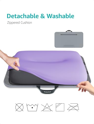 Istudyniture Lap Desk | Portable Laptop Desk & Stand – Fits Up to 17 inch – Washable Cushion, Built-in Phone Holder – for Bed, Couch, Sofa, Floor – Writing, Reading, Home Office – Large, Purple - color: Purple