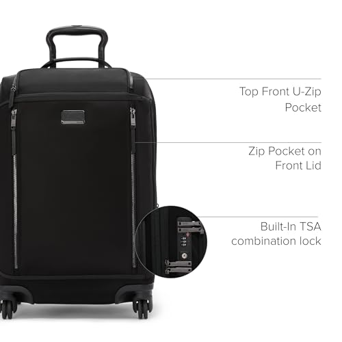 TUMI - Voyageur Leger 4 Wheeled Luggage - Women's Lightweight and Spacious, Sleek Silhouette, Durable Premium Suitcase - 21.8" Dual Access Expandable Carry-On, Black with Gunmetal Hardware - color: BLACK/GUNMETAL, style: 21.8" International Expandable Car