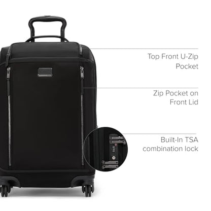 TUMI - Voyageur Leger 4 Wheeled Luggage - Women's Lightweight and Spacious, Sleek Silhouette, Durable Premium Suitcase - 21.8" Dual Access Expandable Carry-On, Black with Gunmetal Hardware - color: BLACK/GUNMETAL, style: 21.8" International Expandable Car