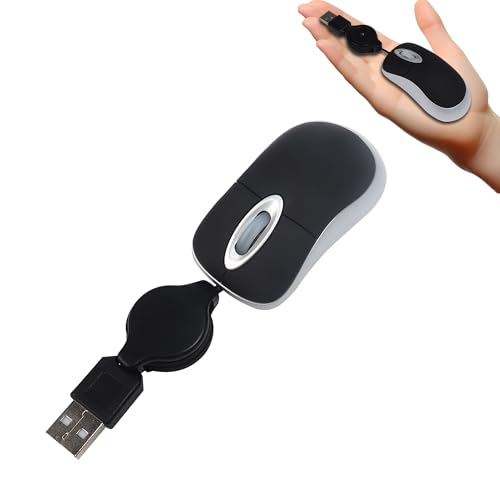 Wired Mouse Small Pocket Compact Computer Mice with Retractable USB Cord 3 Buttons Tiny Portable Travel Optical USB Corded Mouse for PC Laptop Computer Desktop Kids Girls Boys Adults Women Gift(Black) - color: Black