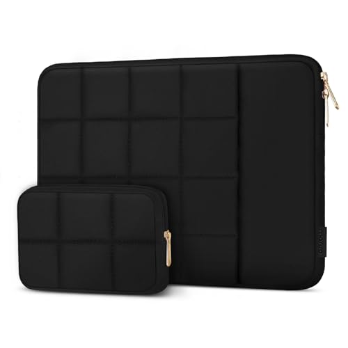 MOSISO Laptop Case 16 inch, 15-15.6 inch Puffy Laptop Sleeve, Black | Compatible with MacBook Pro 16 M5 M4 M3 M2 M1, HP Acer Dell Lenovo,Twelve Square Quilted Bag with Vertical Pocket&Small Case - color: Black, size: 16 inch