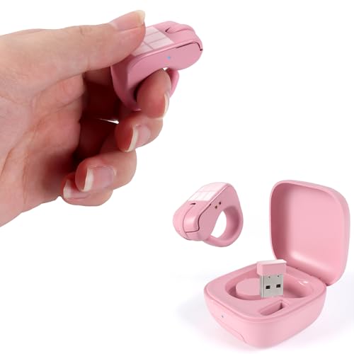 Mini Bluetooth Wireless Mouse Dual Mode Finger & Ring Touchpad Design, Rechargeable with Charging Case for PC, Laptops, Tablets & Smartphones – Ideal for Remote Control, Page Turning,Travel (Pink) - color: Pink