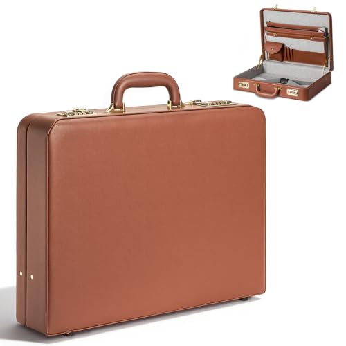 LOCKCURX Briefcases for Men, Anti-Theft Dual Lock Briefcase with 16 Inch Laptop Compartment, Waterproof Faux Leather, Brief Cases Men with Multi File Organizer, Perfect for Office, Travel (Brown) - color: Brown, size: Combination Lock