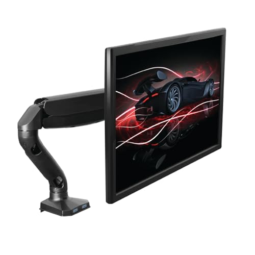 Single Monitor Arm Desk Mount, Computer Monitor Arm Mount w/2 USB Ports Adjustable Height Single Riser, Universal Clamp, Computer Riser, Work from Home Accessories