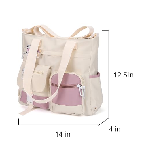Phaoullzon Cute Messenger Bag Kawaii Crossbody Purse for Teen Shoulder Tote | Gifts for Girls/ Women, Nylon Japanese College Satchel Travel Work Gym Handbag - color: Beige1, style: Large(could Fit 14" Laptop)