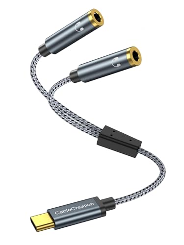 CableCreation USB C to Dual 3.5mm Female Headphone Splitter(1FT), Type C to Dual 3.5mm Female Audio Splitter Headphone Adapter Compatible with iPhone 17/16/15 Pro Max, Galaxy S24 S23, Pixel4/3
