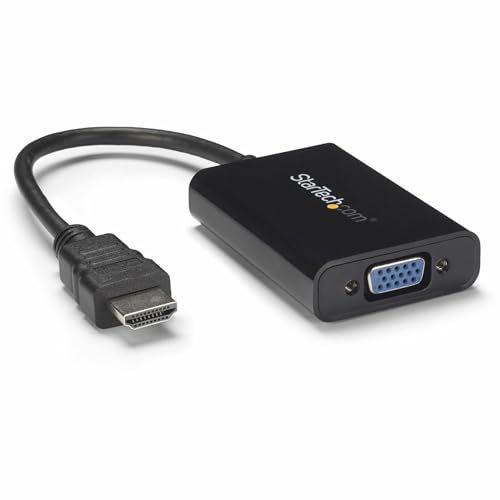 StarTech.com HDMI to VGA Adapter – 1920x1080 – HDMI Converter with Audio Output – VGA to HDMI Monitor Adapter (HD2VGAA2),Black | HDMI to VGA converter, 1080p, 2-channel analog audio output, No software required, Compact lightweight - size: HDMI to VGA - C