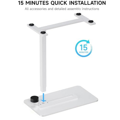 BIZUM Adjustable Hospital Bed Table on Wheels, Rolling Bedside Table White | Adjustable height 29.7-43.3in, 27.6x15.8in surface, cup holder, 22lb capacity, pneumatic lift, 4 swivel wheels - color: White