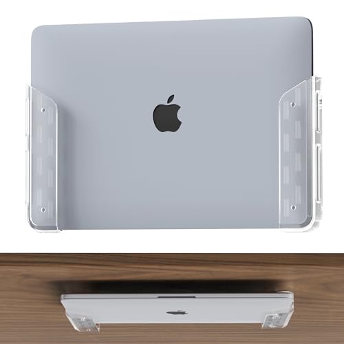 Clear Wall & Under Desk Laptop Mount Holder–Adhesive & Screw in,1.02"/ 26 mm,Anti-Scratch Pads,Universal for MacBooks,Surface,Keyboards,Tablets,Switch &More - color: Transparent