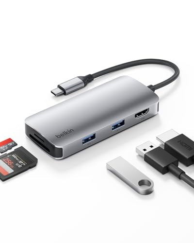Belkin USB-C Hub, 5-in-1 Multiport Adapter - USB-C Docking Station with 4K HDMI, 2 x USB-A 3.1 Ports, SD Card Slot, & MicroSD Card Slot for Neo MacBook, MacBook Pro, Air, iPad Pro, XPS, and More - style: 5-in-1 USB-C Hub