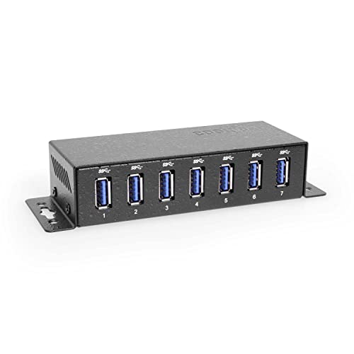 Coolgear 3.2 Gen 1 USB Hub - 7 Port USB Hub with 5Gbps Data Transfers, Mountable Metal Housing, 5V Power Adapter, ESD Surge Protection, Bus or Self Powered
