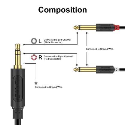 J&D 3.5mm 1/8 inch TRS Male to Dual 6.35mm 1/4 inch TS Male Mono Stereo Y-Cable Splitter with Gold Plated Audiowave Series for Amplifiers, Mixer, Audio Recorder, 6 Feet - size: 6 Feet