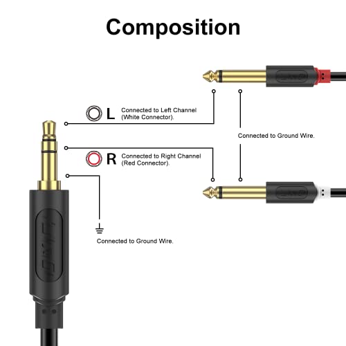 J&D 3.5mm 1/8 inch TRS Male to Dual 6.35mm 1/4 inch TS Male Mono Stereo Y-Cable Splitter with Gold Plated Audiowave Series for Amplifiers, Mixer, Audio Recorder, 9 Feet - size: 9 Feet