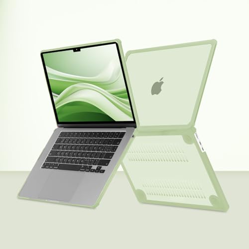 MOSISO Compatible with MacBook Air 15 inch Case M5 2026 M4 M3 M2 2025-2023 | A3448 A3241 A3114 A2941,Anti-Cracking,Heavy Duty Shock-Absorbing Hard Shell Case with TPU Bumper&Keyboard Cover, Sage Green - color: Sage Green
