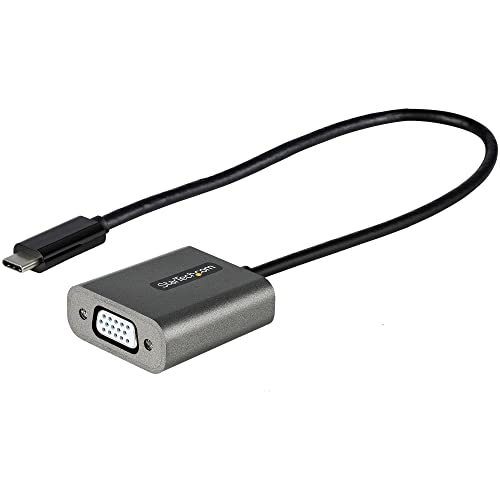 StarTech USB-C to VGA Adapter, 1080p, 12in Cable (CDP2VGAEC) | USB-C to VGA display monitor converter, DP Alt Mode HBR2, Single VGA display or projector