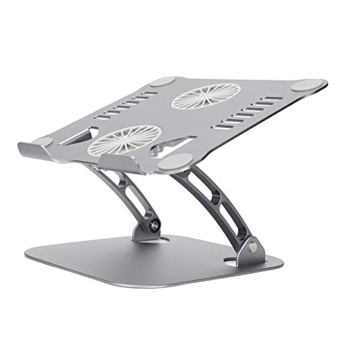 Diyeeni Laptop Stand with 2 Cooling Fans, Aluminum Computer Riser Ergonomic Foldable Height Laptop Elevator for Desk, Compatible with 10-17.3in Laptops, Sturdy Portable (Space Gray) - color: Space Gray