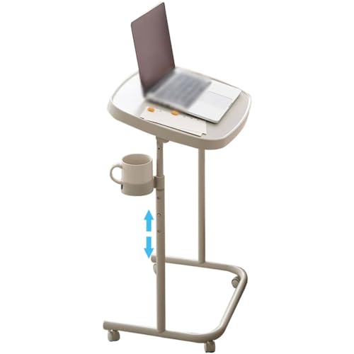 Height Adjustable Side Table, Simple Removable Laptop Desk, Portable Sit Stand Table for Dormitory, Mobile Standing Desk with Wheels(Beige White) - color: Beige White