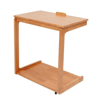 Wooden C-Shaped End Table,Couch Table with Adjustable Tilt Top,Small Rolling Side Table w/Lockable Wheels, Side Table for Couch, Bedroom