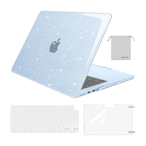 MOSISO Compatible with MacBook Air 13 inch Case M5 M4 M3 M2 2026-2022 | 4 in 1 Kit Bling Sparkly Hard Shell for MacBook Air 13.6 inch Case, Glitter Cover, A3449 A3240 A3113 A2681, Sky Blue - color: Sky Blue