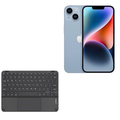 BoxWave Keyboard Compatible with Apple iPhone 14 - SlimKeys Bluetooth Keyboard with Trackpad, Portable Slim TouchPad - Jet Black