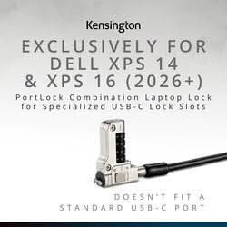 Kensington PortLock Combination Laptop Lock for USB-C Slots, 6ft Carbon Steel Security Cable, Resettable 4-Digit Code, for Laptops, Chromebooks & Tablets (K64549WW) Black