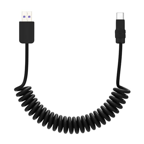 chubbycable USB A to C 120W Braided Coiled Charging Cable, All Black, 6FT | 45,000+ Bend Tested, 480Mbps Data Transfer, E-Marker Safety Chip, Strong Elasticity, Retracts to Stay Neat - color: Black+Black, style: USB A-Type C