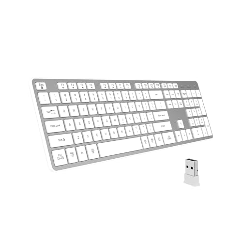 Slim Wireless Keyboard for Mac and Windows, Ultra Quiet Low-Profile Flat Key Board with Full-Size Keys, 2.4GHz Wire Less for PC, Mac, Windows 11/10/8/7 Silver - size: Standard Keyboard Size