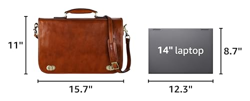 Time Resistance Leather Briefcase for Men - Italian Full Grain Leather Laptop Bag - Messenger Bag - Gift Box Included - color: Brown