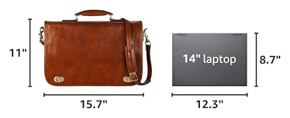 Time Resistance Leather Briefcase for Men - Italian Full Grain Leather Laptop Bag - Messenger Bag - Gift Box Included - color: Brown